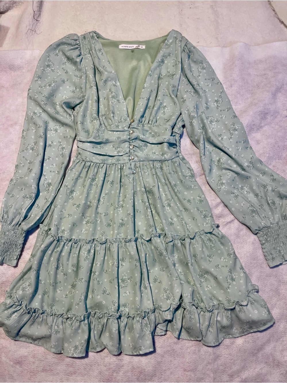 Altar'd State Mint Sage Floral Lisa Mini Dress - Size XS